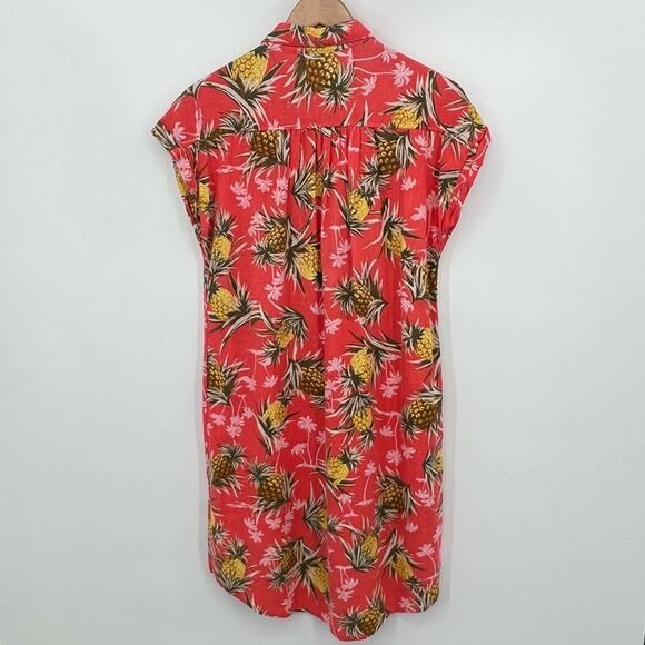 Old navy shirt dress women's M coral linen pineapple print short sleeve tropical - Picture 4 of 8